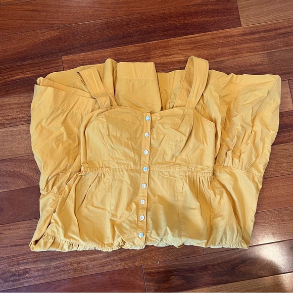 Madewell Button-Front Tiered Midi Dress in mustard yellow size 6p - Picture 7 of 11